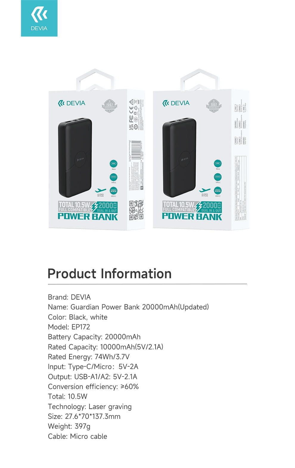 Fast Charge 20000mAh Power Bank - Devia Guardian6